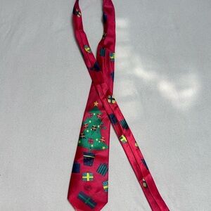 Red Christmas House Menswear Neck Tie, Tree Celebrate Xmas Gift